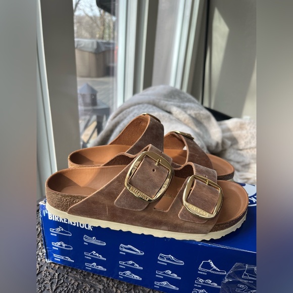 BIRKENSTOCK ARIZONA BIG BUCKLE OILED LEATHER SANDALS IN COGNAC 39 EU 8 US - Picture 5 of 11
